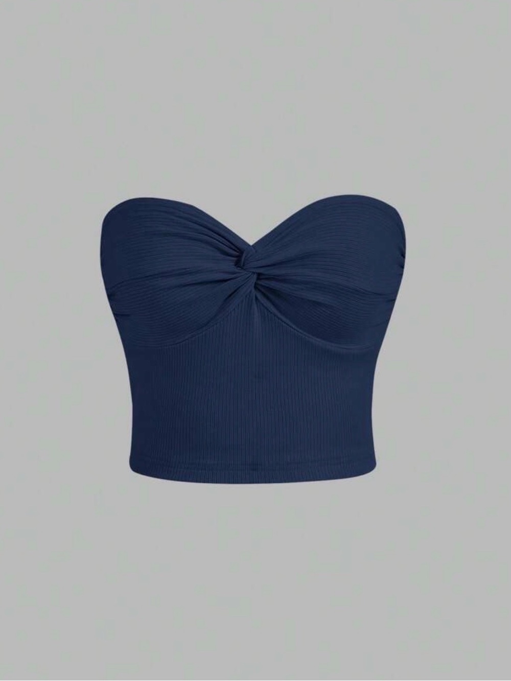 Strapless Twist Front Ribbed Crop Top - Navy